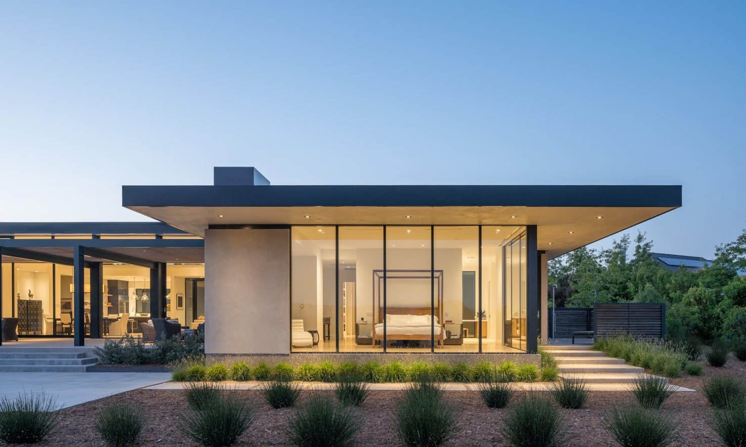 Contemporary Northern California home at dusk